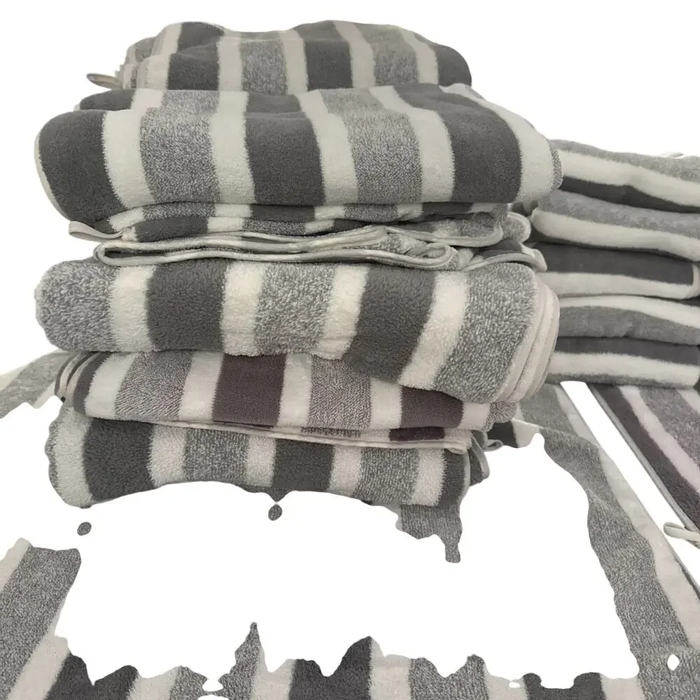 Microfiber Bath towel Set 10 Bath Towels - 10 Hand Towels Gray & White
